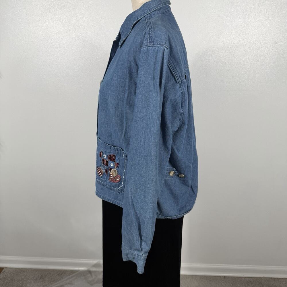 Vintage Christopher & Banks Denim Shirt Jacket L Patchwork Hearts Embroidered - Picture 4 of 12